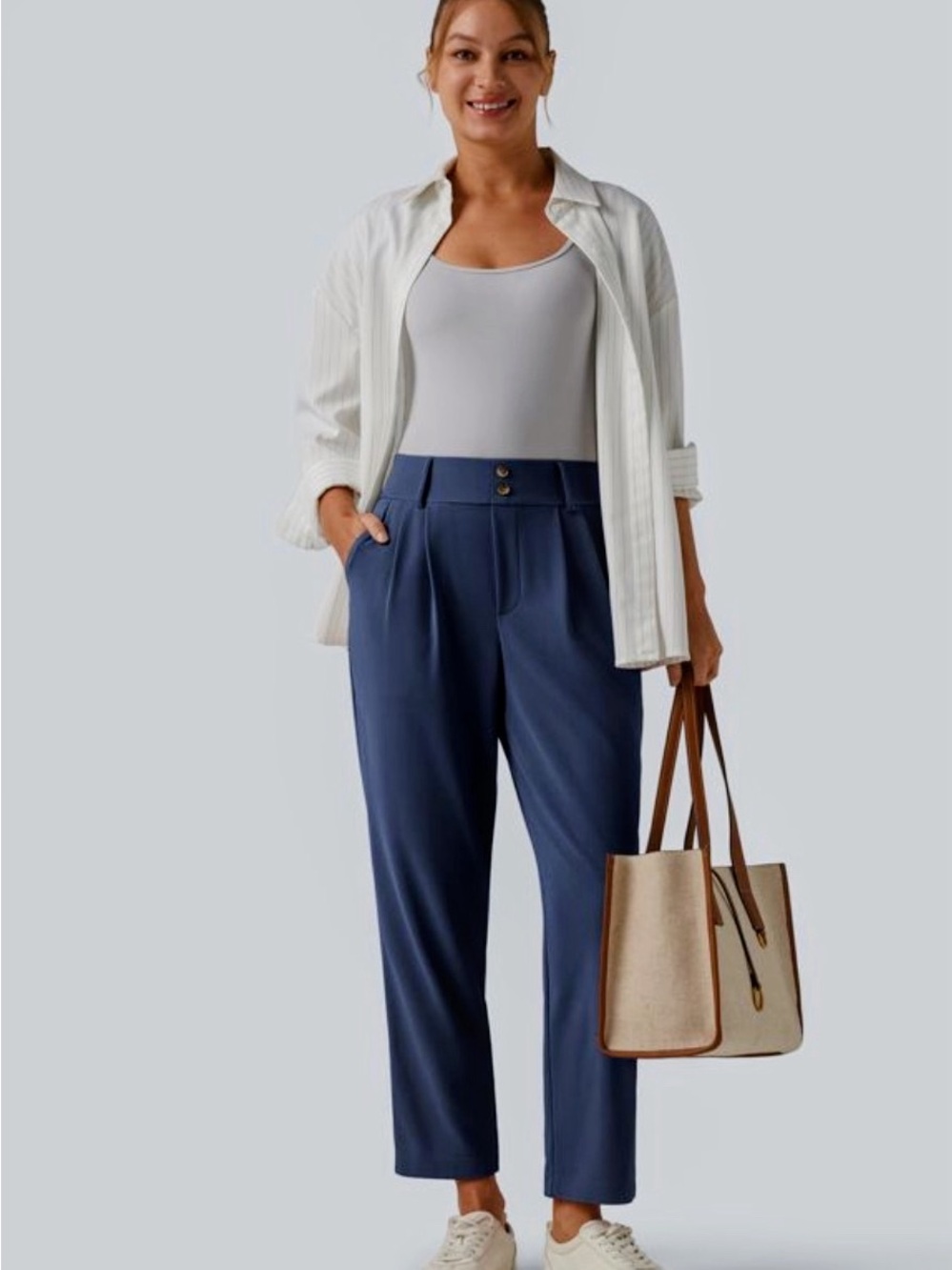 HALARA Navy High-Waist Pleated Trousers
